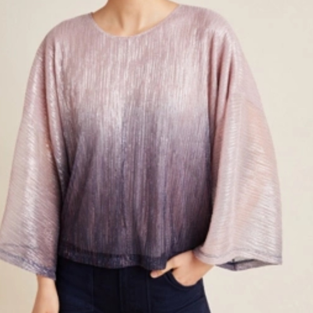 Anthropologie Serena Plisse Metallic Ombre Blouse in pink and purple